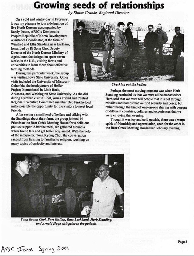AFSC article about North Korean ag visit to Iowa Spring 2001 Edited 2