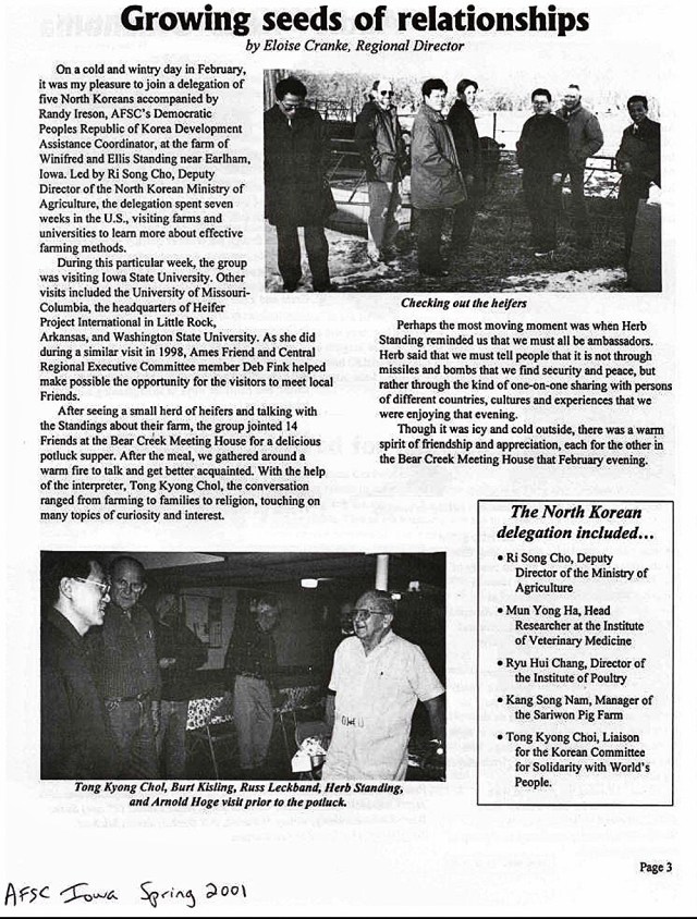 AFSC article about North Korean ag visit to Iowa Spring 2001 Edited