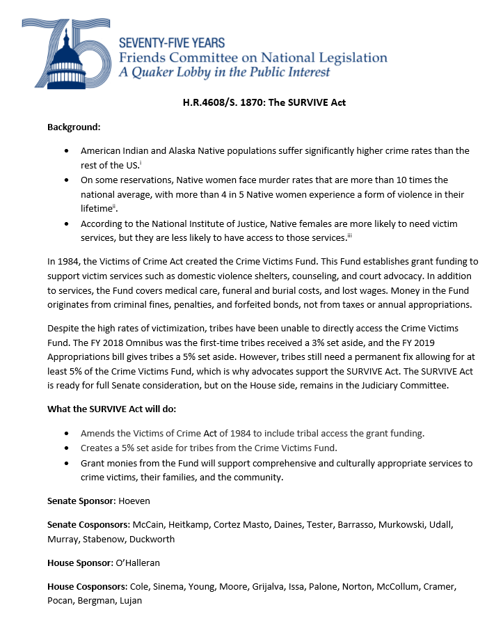 FCNL Survive Act fact sheet