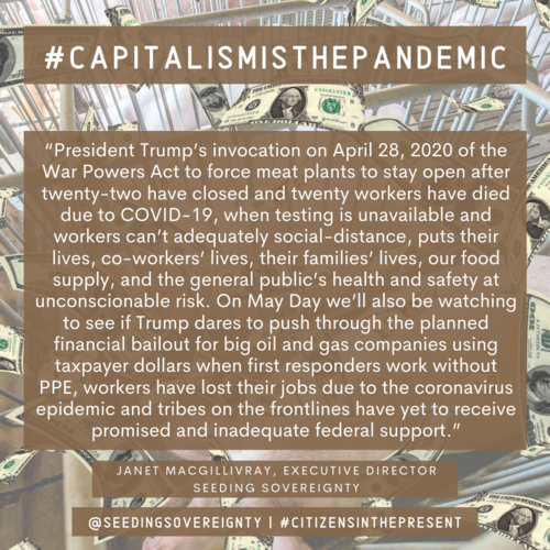 The War Powers Act that forces meat plants to stay open after twenty-two have closed due to COVID-19 and 20 workers have died, when testing is unavailable and workers can’t adequately social-distance, violates worker.png